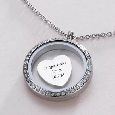 Ladies Glass Locket Necklace With Free Engraving On Heart Or Round Charm • £19.99