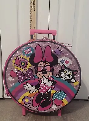 Minnie Mouse Circle Carry On Suitcase Sparkle Glitter Pink Wheels Disney Store • $31.54