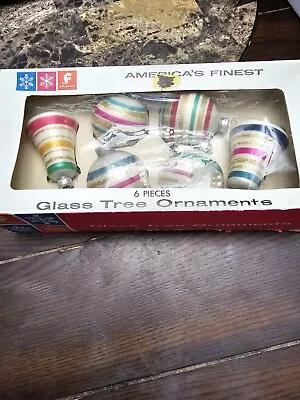 Franke Glass Ornaments Colorful Set Of 6 Vintage Bell & Round Shape • $22.99