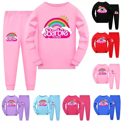 Girls Barbie Long Sleeve Tops Pants Outfits Set Kids Clothes Nightwear Pyjamas • £10.49