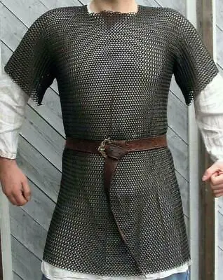 Chainmail Shirt Blackened Round Butted Ring XXXL SIZE HALF SLEEVE • £160.53