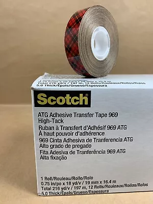 £11.60 • Buy 1 Roll - 3M Scotch®ATG Adhesive Transfer Tape 969,Clear,3/4 In X 18 Yd,5mil .75”