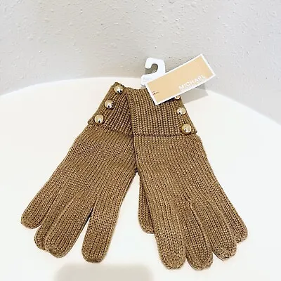 Michael Kors Camel Dome Gold Buttons Knit Gloves/OS/NWT • $35.80