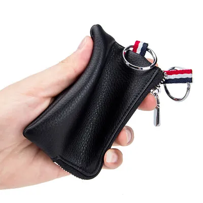 Soft Genuine Leather Coin Pouch For Men Womens Dual Rings Zipper Change Purse US • $5.89