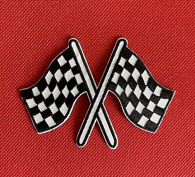 Chequered Flag Embroidery Patch Iron On Sew On Badges Racing Flag Badge • £2.60