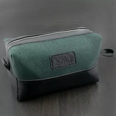£13.99 • Buy Toiletry Genuine Leather & Canvas Mens Shaving Travel Case/Bag Waterproof Lining