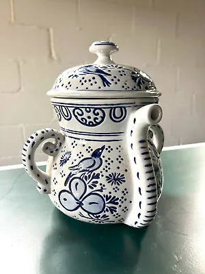 Vintage Avon Elephant Coffee Pot White Blue Made In Brazil Two Handled With Lid • $15