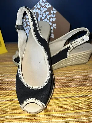 Merona Womens Size 8 Black Slingback   Wedge Espadrille Sandals Peep Toe Spring • $17.31