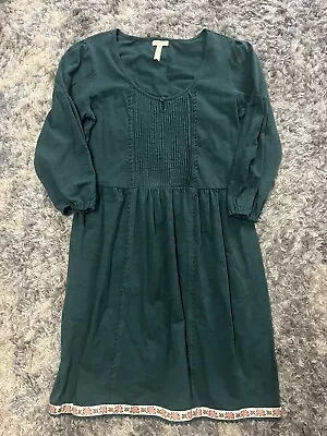 MATILDA JANE Dress M Nadine Fancy Charlie Ribbon Trim Smocked Green 3/4 Sleeve • $29.80