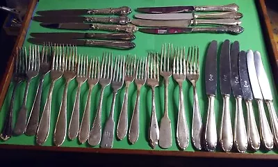 Lot 30 Vintage Mixed Silverware 15 Dinner Knives & 15 Forks Various Brands Marks • $15