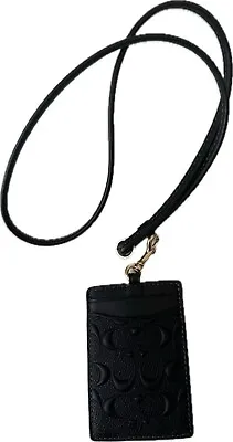 NWT Coach CF467 ID Lanyard In Signature Embossed Leather Black/Gold • $68.12