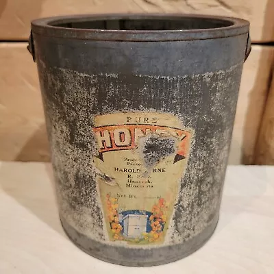 Pure Honey Tin Can Vintage Farmstyle Decor Handle Pail Empty 5 3/8 - Swanky Barn • $12.95