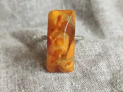 Vintage Amber Ring Natural Stone Ukrainian Jewelry Size 8 Handmade (2) • $29.75