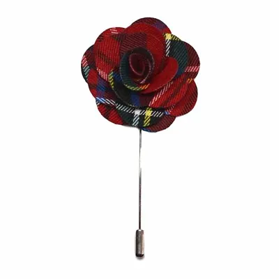 Red Tartan Handmade Flower Lapel Pin Buttonhole Corsage Boutonniere • £6.49
