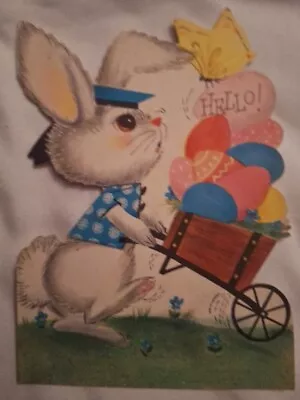 BUNNY WHEELBARROW FULL OF EGGS Vintage Hallmark Easter Greeting Card 1960's  • $6.50