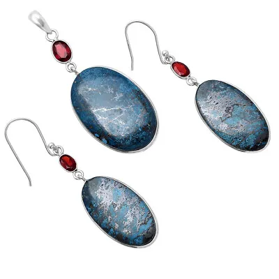 Shattuckite & Garnet 925 Sterling Silver Pendant Earrings Jewelry Set T-1010 • $19.99