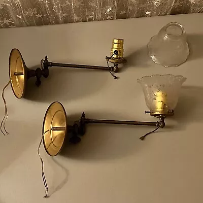 Pair Of 2 Vintage/Antique Brass Glass Wall Lamps Boudoir/Bedroom • $125