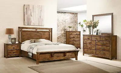 NEW Rustic Queen King 5PC Brown Bedroom Solid Wood Barn Furniture Set B/D/M/N/C • $1749.99