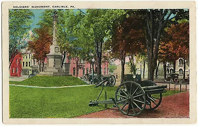 1929 Carlisle PA Postcard Town Square Civil War Soldiers Monument Cannon Antique • $10.99