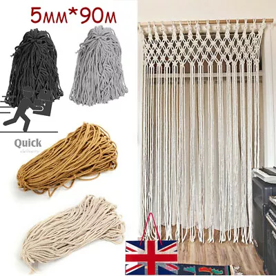 £4.99 • Buy 90M 5MM Natural Cotton Sewing Twisted Cord Macrame Rope Artisans String Craft