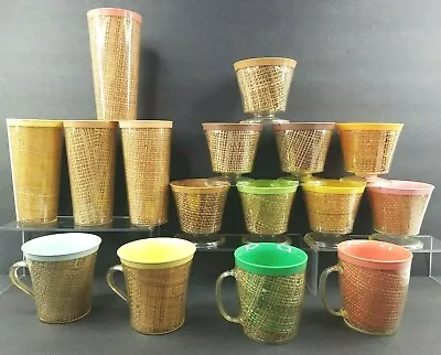 £89.39 • Buy 16 Raffiaware Burlap Straw Vintage Tumbler Mug Sherbet Mid Century Melamine LOT