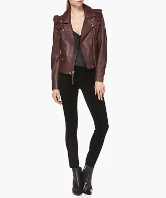 PAIGE Annika Moto Jacket Dark Currant Leather Size Small NWT • $250