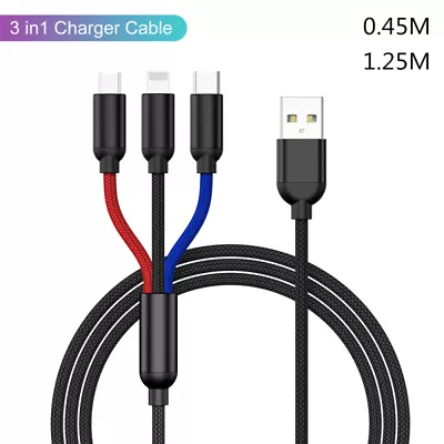 $7.99 • Buy 3 In 1 Multi Charger Charging Cable Cord For IPhone Type C Android Micro USB