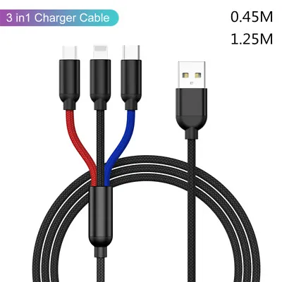 3 In 1 Multi Charger Charging Cable Cord For IPhone Type C Android Micro USB • $8.89