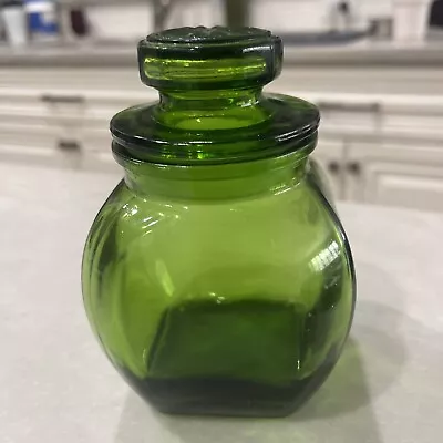 Vintage Small Green Glass Canister Apothecary Jar With Gasket Lid 5” X 3” • $4.99