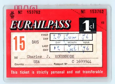 Vintage 1973 Eurailpass 1st Class Train Ticket Rail Road Europe Laminated • $9.68