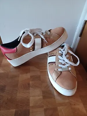 £5 • Buy River Island Uk 5 Womens Tan Flatform Lace Up Gold Studded Trainers  