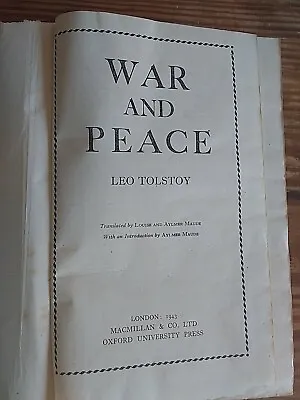 War And Peace Vintage Book Leo Tolstoy 2nd Edition Macmillan Oxford 1943 • £10