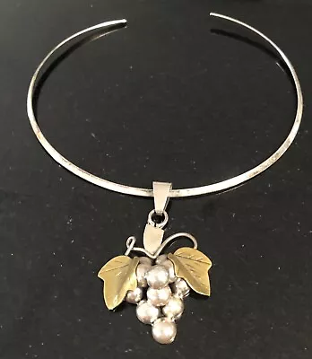 Sterling Silver Choker Necklace Grapes Pendant Vintage  • $14.99