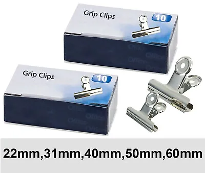 £1.71 • Buy Silver Chrome Metal Grips Bulldog Clips Letter Binder Paper Clamp Holder Office