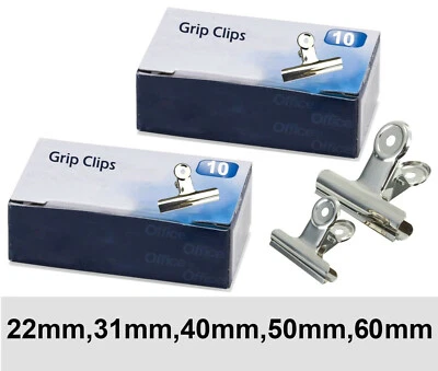 £1.71 • Buy Silver Chrome Metal Grips Bulldog Clips Letter Binder Paper Clamp Holder Office