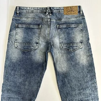 Akademiks Jeanius Jeans 34x32 Blue Distressed Acid Wash Skinny Light Wash Denim • $29.99