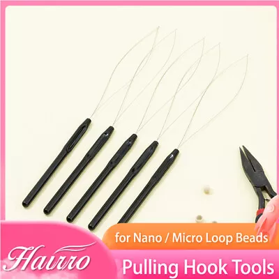 3-50pcs Hair Extension Tool Micro Ring Bead Pulling Hoop Loop Feather Threader • £3.99