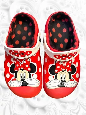 CROCS Minnie Mouse Fur Lined Clogs Girls 3-J  Red/Black • $12.99