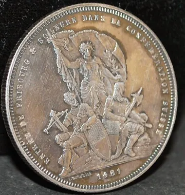 Swiss Silver 5 Franc Coin - Fribourg - 1881 • $95