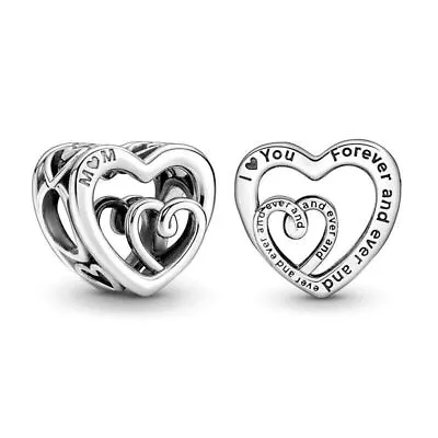 Genuine Sterling Silver 925 Mum I Love You Forever Love Heart Charm Bead • £15.99