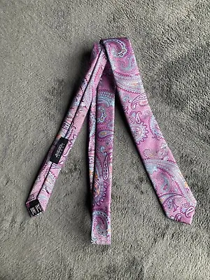 Burton Mens Tie Pink Paisley Pattern Polyester Necktie • £3.95