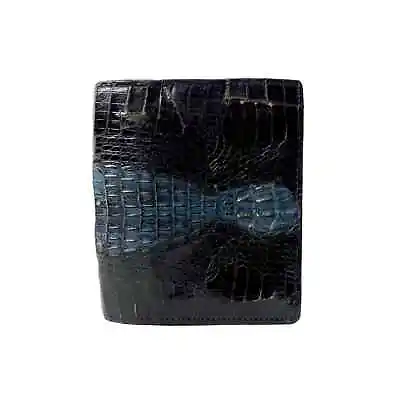 Vintage Unnamed Genuine Crocodile Skin Men’s Black Blue Trifold Wallet • $85