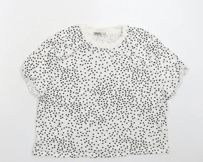£3.50 • Buy Stradivarius Womens White Polka Dot Cotton Basic T-Shirt Size M Crew Neck