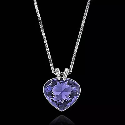 Original Swarovski Silver Tanzanite Crystal Oceanic Heart Pendant Rhodium Finish • £149