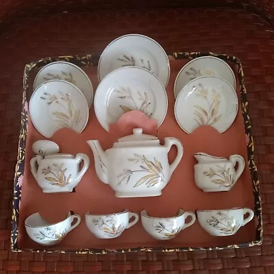 Vintage Miniature Childs Tea Set Cups Saucers Teapot Sugar Creamer Plates 13pcs • $29