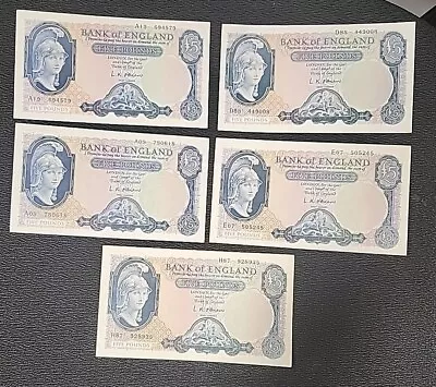 5 Bills -bank Of England 5 Pounds 1957-1961 Uncirculated Banknote Signed O'brien • $157.50