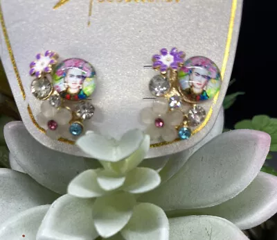 Frida Kahlo Fashion Earring Set Colorful Flowers Rhinestones • $9.99