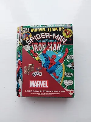 MARVEL Spiderman/Captain America Etc  Playing Cards In Metal Comic Book  NEW • £4.50
