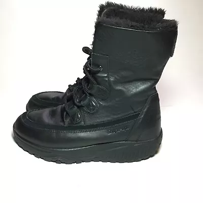 Skechers Woman's Shape Ups Leather Winter Boots Faux Fur Black Size 7 EUC • $34.95