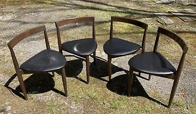 Midcentury Modern Chairs Set 4 Triangle Wood Teak Leather Dining Chairs Vintage • $1399.30